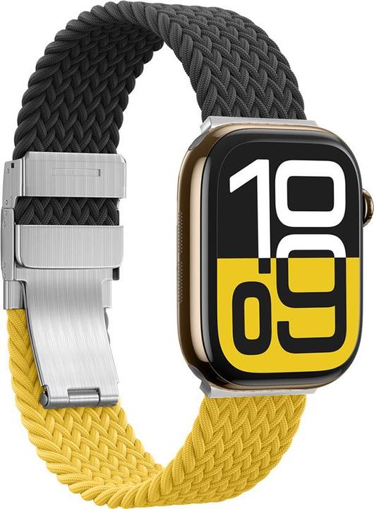 Amazingthing 2er-Set Blend Band für Apple Watch 45/46/49 mm - Gelb-Schwarz/Schwarz (Edelstahl, Nylon)