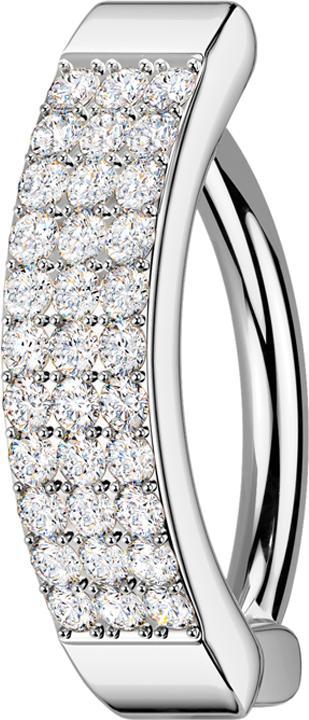 Actual product image Star Piercing Banana hinged silver shield three rows of crystals silver (Brass, Surgical steel 316L)
