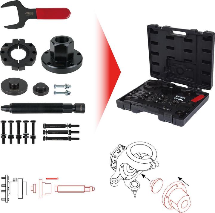 Image du produit KS Tools Jeu d'outils de palier à roue pour Ford Transit, 17 pcs