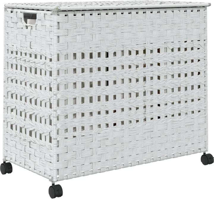 Productafbeelding VidaXL Wasmand met wielen Wit 66x35x60 cm Rotan, kleur