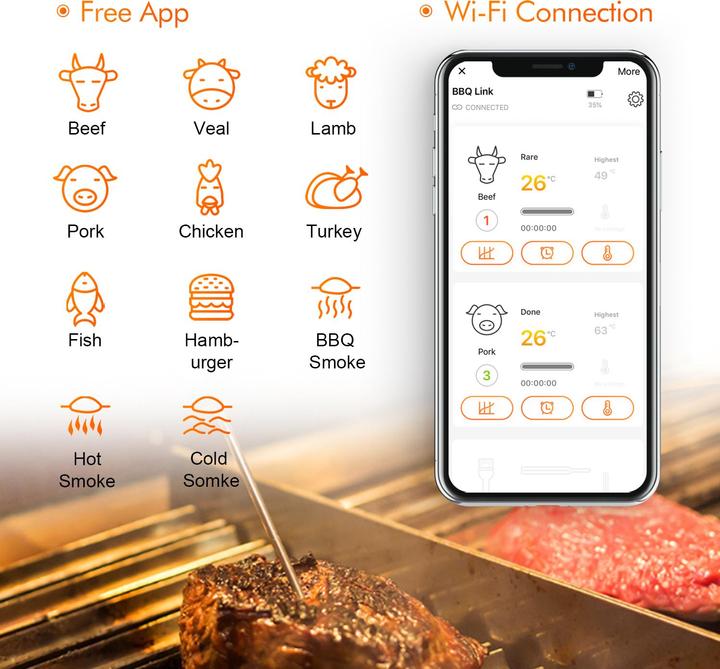 Produktbild Inkbird Grillthermometer IBBQ-4T (inkl. 4 Fühler)