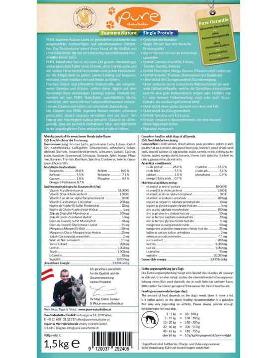 Nutritional values and ingredients Pure Naturfutter Supreme (Adult, 1 pcs., 1500 g)