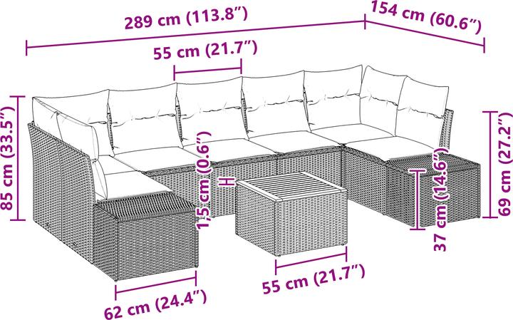 Produktbild VidaXL 8-tlg. Garten-Sofagarnitur mit Kissen Beige Poly Rattan