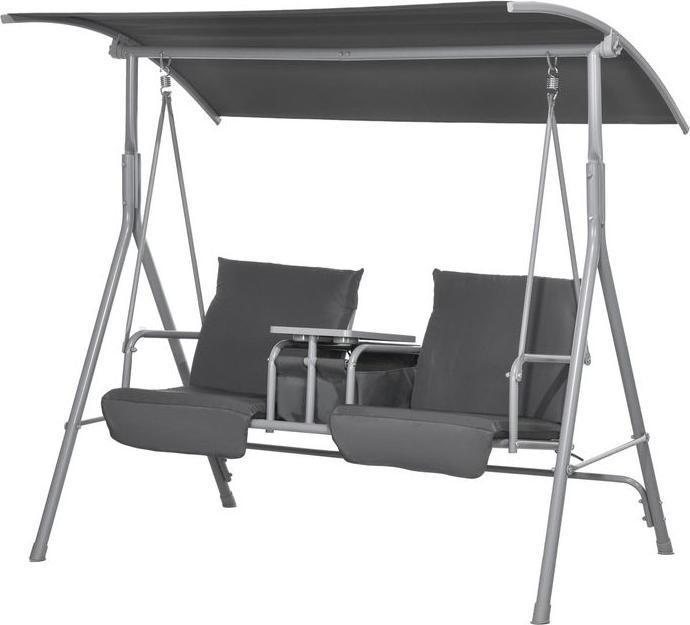 Swisshandel24 Hollywoodschaukel 2-Sitzer mit Tablett, bis 180 kg Belastbar, Balkon, Schwarz