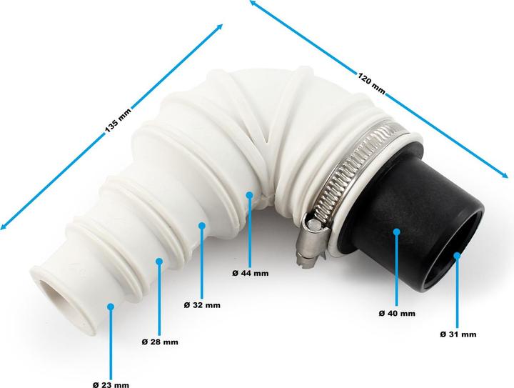 Actual product image Wiltec Check Valve DN40 (40 mm) Angle 90° Stepped Hose Piece Hose Clamp