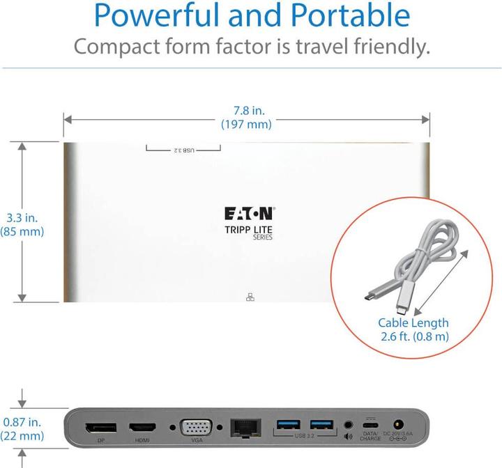 Image du produit Eaton Station d'accueil USB-C triple affichage - 4K HDMI/DisplayPort VGA USB 3.2 Gen 1 Hub USB-A/USB-C Gb (USB-C, 5 Ports)