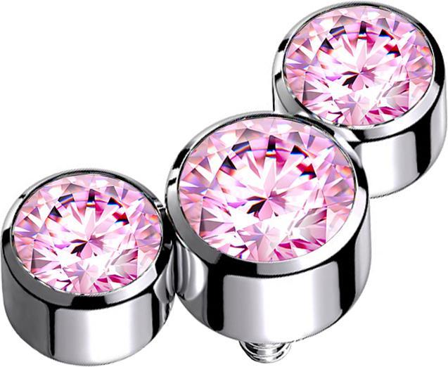 Star Piercing Dermal Anchor silber drei Kristalle pink (ohne Messing, Titan G23)