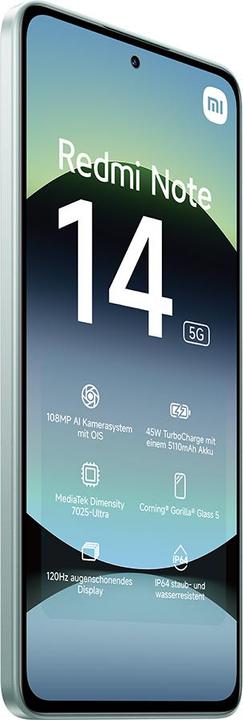 Image du produit Xiaomi Redmi Note 14 5G 6+128GB Vert corail, LDU (128 Go, Coral Green, 6.67", Double SIM, 108 Mpx, 5G)