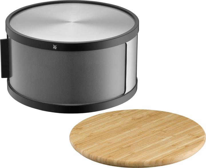 Actual product image WMF Gourmet bread bin round / bread box with cutting board 32 x 13cm bamboo Cromargan stainless steel