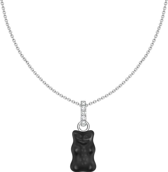 Thomas Sabo Kette mit schwarzem Goldbären-Anhänger und Steinen (925er Silber, 40 - 45 cm)