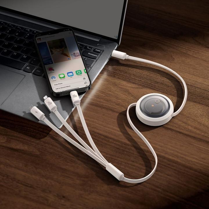 Productafbeelding Baseus Snellaadkabel 3in1 Free2Draw USB-C naar USB-C/Lightning/Micro 100W, 1,1m (wit) (1.10 m, USB 3.2 Gen 1, 100 W)
