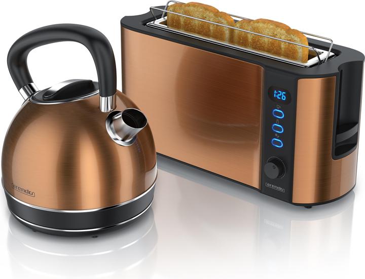 Actual product image Arendo Breakfast set, stainless steel kettle 1.7l 2200 Watt, 2-slice long slot toaster, copper (1.70 l)