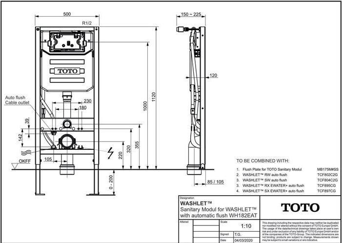 Produktbild TOTO Vorwandelement für WASHLET mit automatischer Spülung