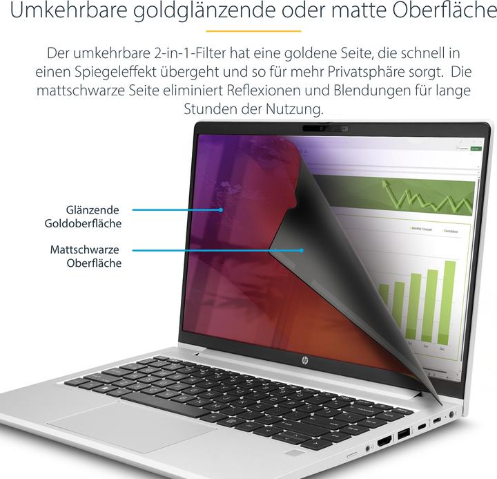 Produktbild StarTech COM 39,62cm 15,6Zoll 16:9 Laptop Blickschutzfolie Doppelseitiger Laptop Goldfilter mit Erhö (13.58", 16 : 9)