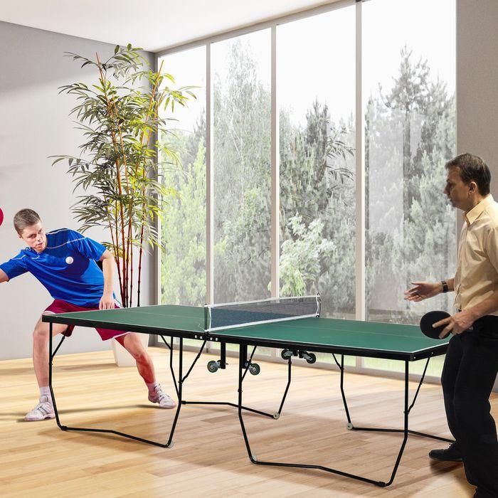 Image du produit Homcom Table de ping-pong pliante avec roues, raquettes et balles incluses