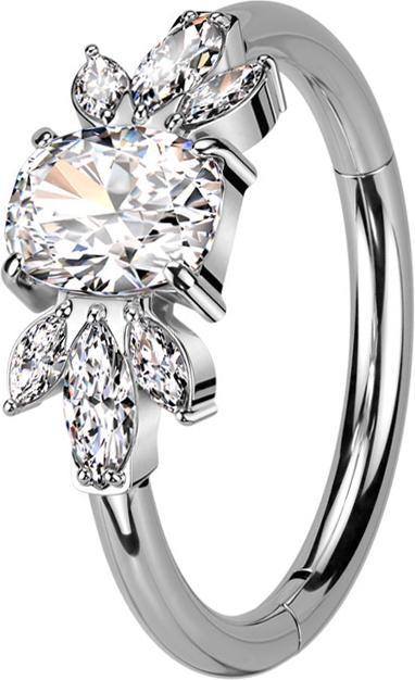 Actual product image Star Piercing Micro segment ring hinged silver crystal with emerald cut and six ovals crystals silver (without brass, Titanium G23)
