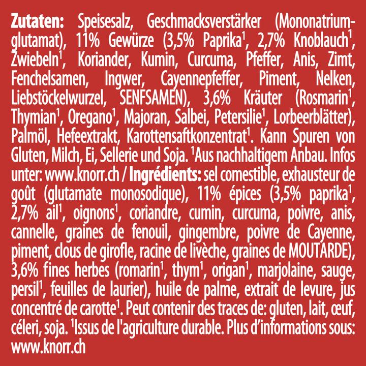 Valeurs nutritives et ingrédients Knorr Aromat (116 g)