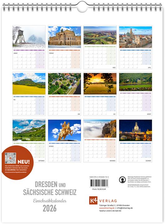 Produktbild Einschreibkalender Dresden und Schsische Schweiz 2026 (30 x 40 cm, Kein Einband, Deutsch)