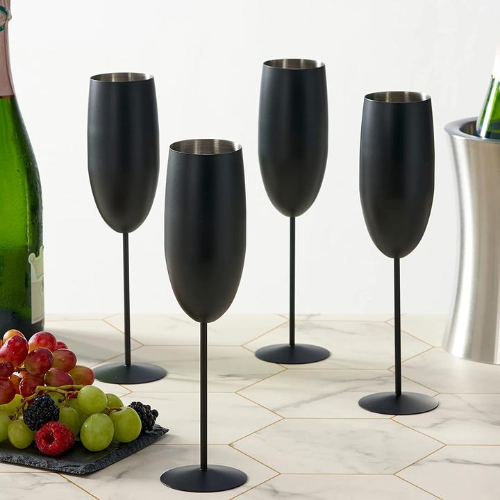 Actual product image Oak & Steel 4 Stainless Steel Champagne Glasses Gift Set (28.50 cl, 4 Glasses, Champagne glasses)