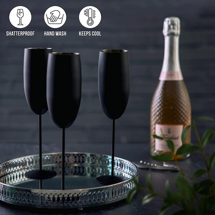 Actual product image Oak & Steel 4 Stainless Steel Champagne Glasses Gift Set (28.50 cl, 4 Glasses, Champagne glasses)