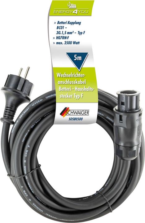 Image du produit Schwaiger Câble de connexion onduleur Betterie->Schuko 5m