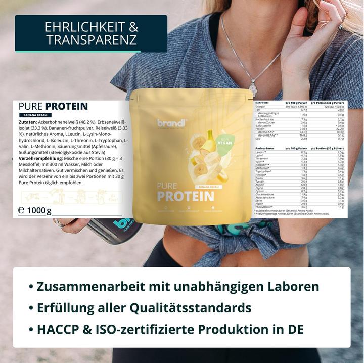 Immagine prodotto Brandl-Nutrition Polvere di Proteine Pure Vegan (Banana, 1 pz., 1000 g)
