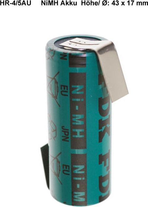 Produktbild FDK Akku HR-4/5AU 4/5A, mit Lötfahne in Z-Form (1 Stk., 2150 mAh, Ladegerät inkl. Akku)