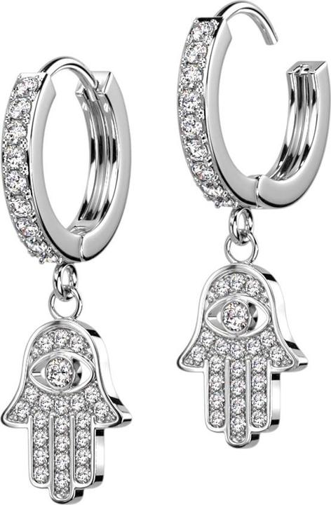 Star Piercing Ohrring zum Klappen silber Kristalle silber Anhänger Hamsa (Chirurgenstahl 316L, Messing)