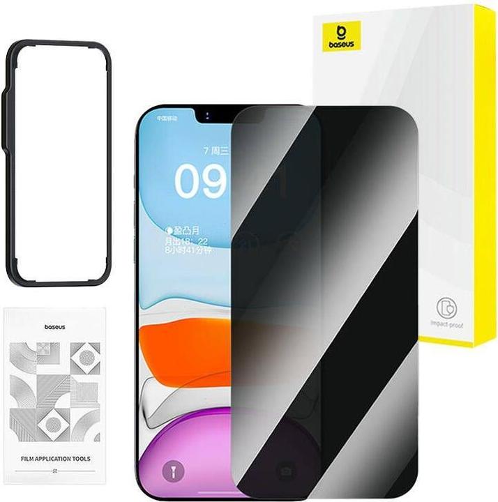 Produktbild Baseus privacy tempered glass Superior for iP 11 Pro/X/XS +cleaning kit and Easy Stick (1 Stück, Apple iPhone X, Apple iPhone XS, Apple iPhone 11 Pro)