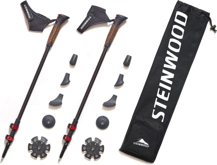 Steinwood Carbon Nordic Walking Stöcke verstellbar mit Teleskop und Klemmverschluss mit extra Gummipuffer (135 cm)