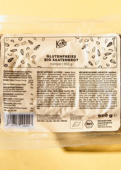 Valeurs nutritives et ingrédients KoRo Pain aux graines bio, sans gluten (950 g)