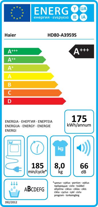 Energy Label Haier HD80-A3959R-S (8 kg, Right)