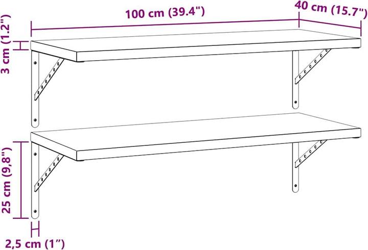 Produktbild VidaXL Wandregale 2 Stk. 100 x 40 cm Edel (100 x 40 x 3 cm)