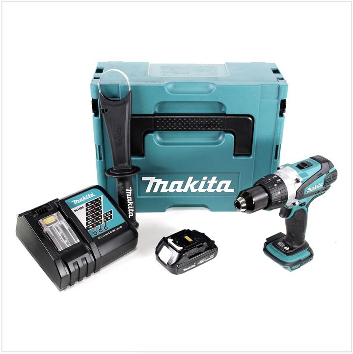 Produktbild Makita DDF 458 Y1J-D 18V Akku Bohrschrauber 91 Nm im Makpac mit 1x BL1815N 1,5 Ah Akku und DC18RC La (Akkubetrieb)