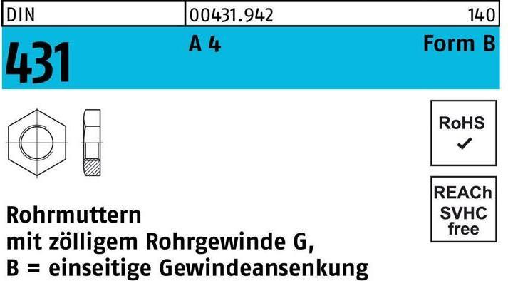 Produktbild Rohrmutter DIN 431 BG 1/8 SW19 A 4 (G1/8")