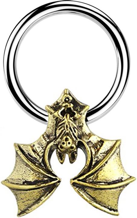 Star Piercing Micro Closure Ring silber Fledermaus vergoldet (Chirurgenstahl 316L, Messing)