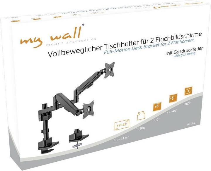 Produktbild myWall My Wall HL 51-2L Monitor-Tischhalterung 43,2cm (17/ ) - 81,3cm (32/ ) Drehbar, Neigbar (Tisch, 32.01")
