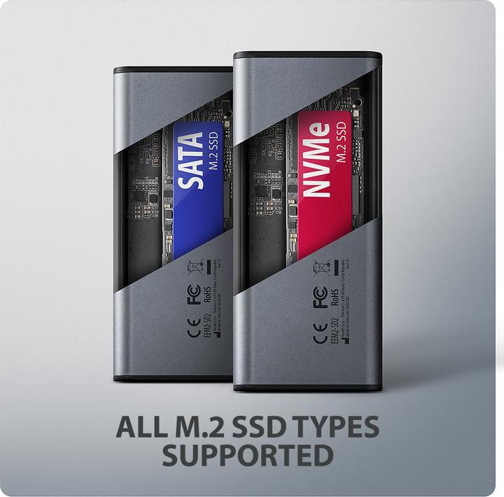 Actual product image Axagon Boitier externe USB-C 3.2 EEM2-SD2 - S-ATA/NVMe M.2 Type 2280 (Noir) (M.2 2280)