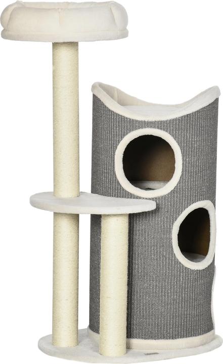 Produktbild PawHut Kratzbaum mit Kratztonne (109 cm, Weiss+Grau)