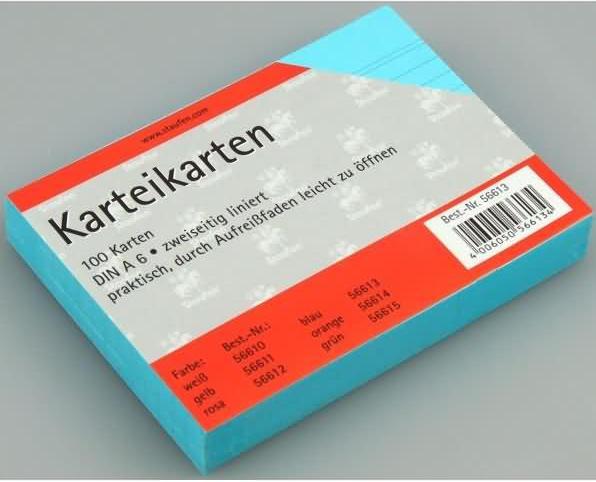 Actual product image Staufen Index cards A6/100 blue lined (A6, 180 g/m², 100 x)