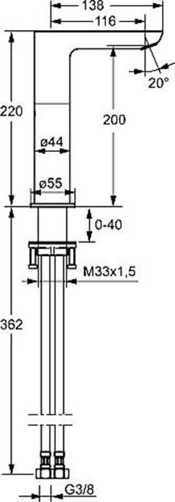 Produktbild Hansa 55352203 Waschtisch-Einhand-Einlochbatterie Hansaligna 5535, Hebel seitlich bedient, chrom