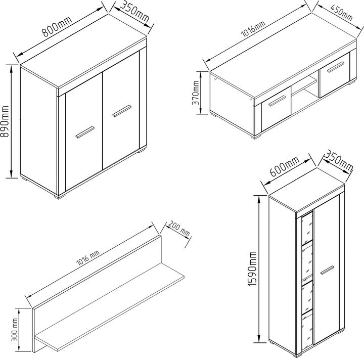 Nutritional values and ingredients VCM 4-piece wall unit set wall unit Usilo L (242 x 37 x 159 cm)
