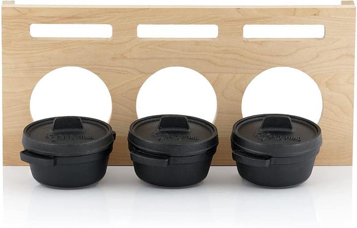 Actual product image BBQ-Toro Mini Dutch Oven Set with wooden base, 3x 11cm
