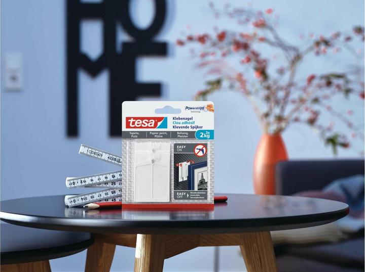 Image du produit tesa Clou adhésif pour papier peint & plâtre, 2kg de tenue, détachable sans trace & réutilisable, 2 clous