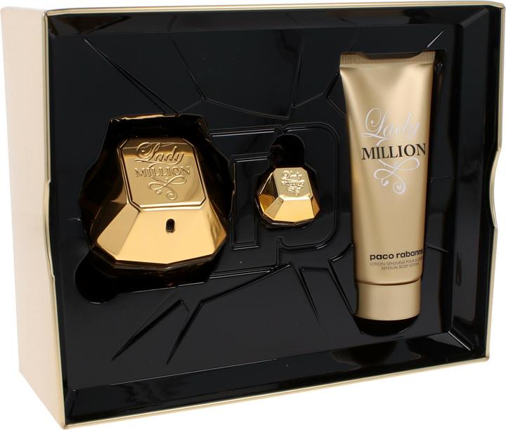 Paco Rabanne Lady Million by Gift Set -- 2.7 oz Eau de Parfum Spray +.17 oz Mini EDP + 3.4 oz Bo... (Parfum set)