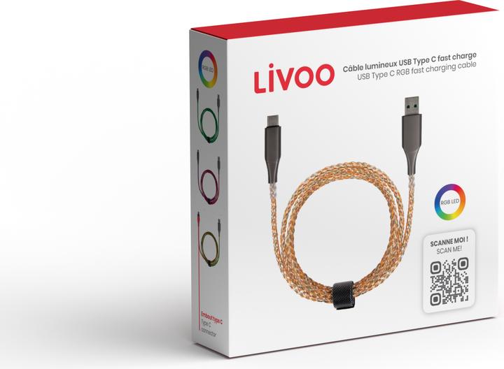 Image du produit Livoo Câble lumineux USB Type C fast charge (1 m, USB 3.0, 15 W)