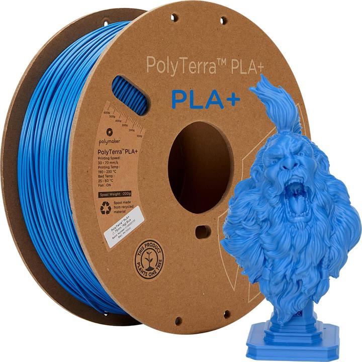 Produktbild Polymaker Polyterra Pla Plus Karton-Spule, Blau, 1 kg, 1.75mm (PLA+, 1.75 mm, 1000 g, Blau)