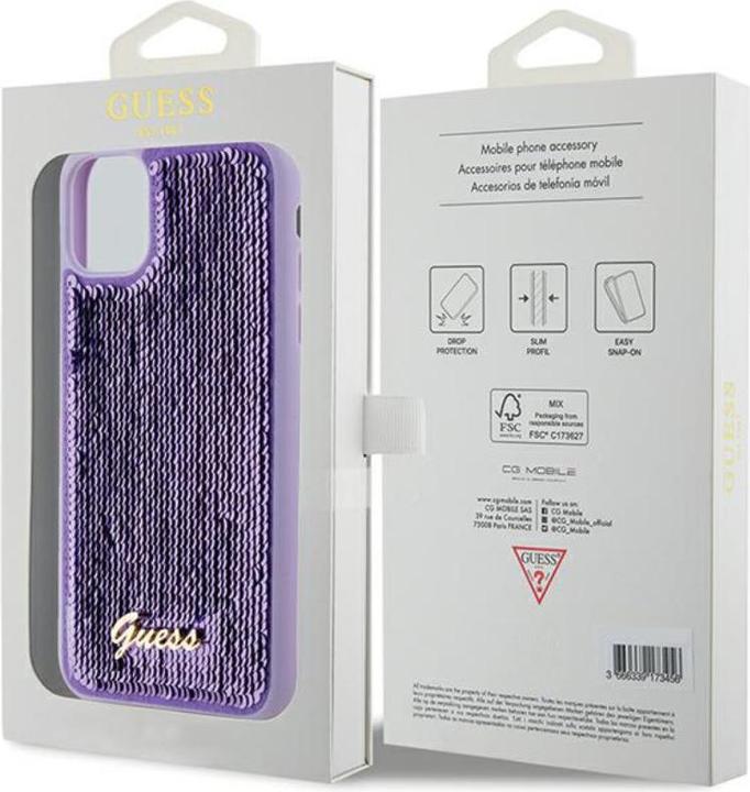 Actual product image Guess GUHCN61PSFDGSU iPhone 11 / Xr 6.1" fioletowy/purple hardcase Sequin Script Metal (Apple iPhone 11)