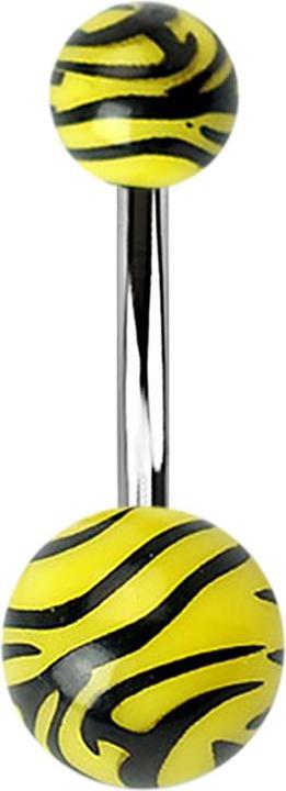 Actual product image Star Piercing Banana with two balls in tiger pattern yellow (Surgical steel 316L, Acrylic, without brass)