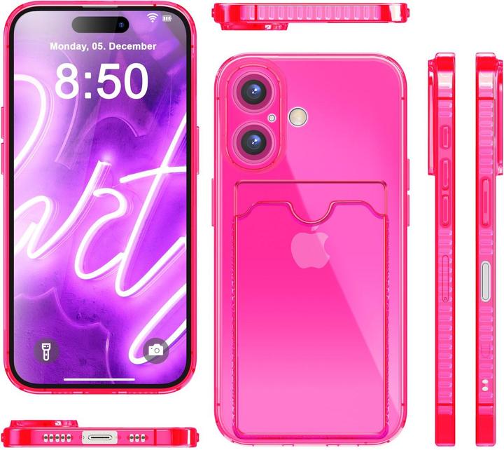 Immagine prodotto Nalia Portacarte trasparente in silicone trasparente al neon (Apple iPhone 16)